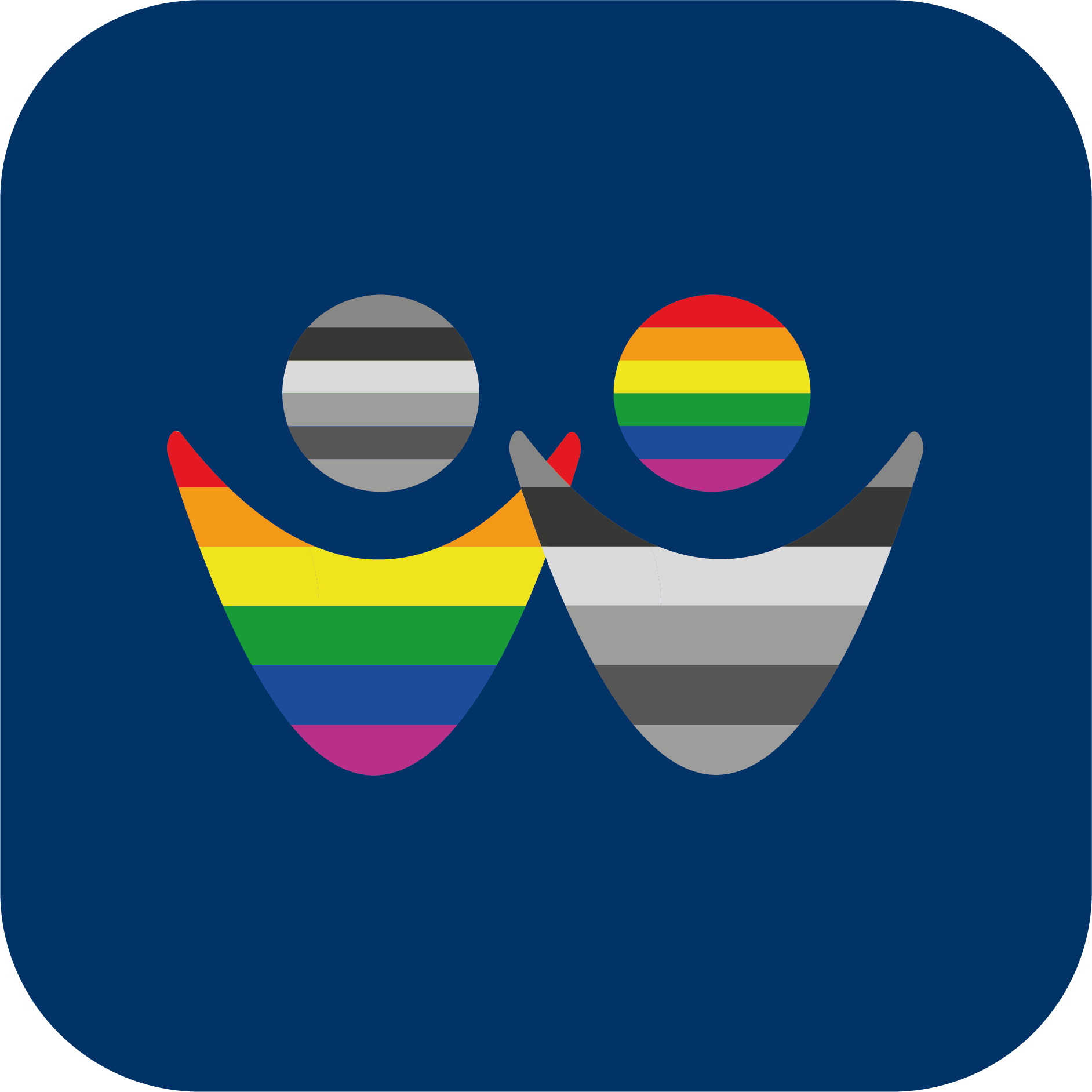 ein Icon, das zwei Menschen darstellt, die bunt gestreift sind