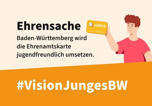 Eine Vorschau des Deckblatts. Darauf ist neben der Forderung "Ehrenamtskarte jugendfreundlich umsetzen" die Illustration einer Person mit einer Juleica in der Hand zu sehen.