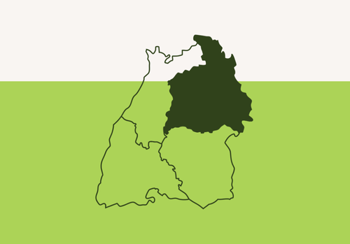 Zeigt eine Baden-Württembergkarte, in der der Regierungsbezirk Stuttgart grün hervorgehoben ist.